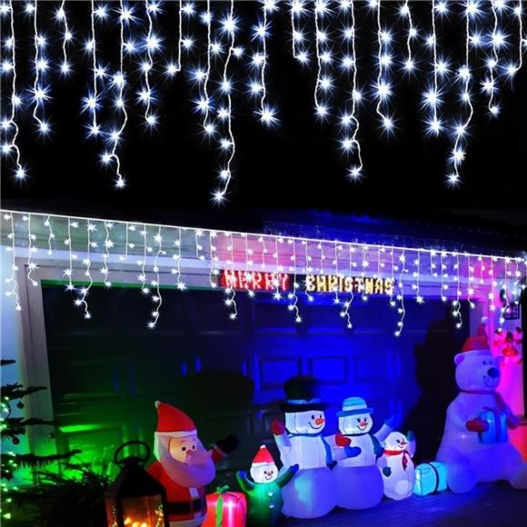 White Icicle Lights Outdoor, 33ft 400 LED Icicle Christmas Lights Indoor
